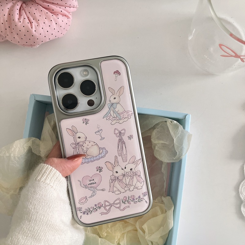 田园风细闪蝴蝶结碎花兔子适用iPhone16苹果15ProMax/14/13手机壳|undefined