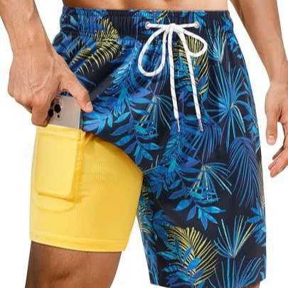 Men's swim trunks with compression lining, men's swimwear, quick-dry, pocketed, elastic drawstring, shark print Men's swim trunks with compression lining, men's swimwear, quick-dry, pocketed, elastic drawstring, shark print
