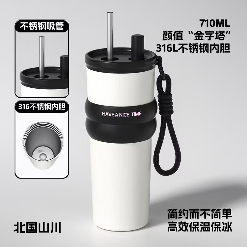 新款高颜值316不锈钢保温杯创意高颜值冰霸杯渐变色吸管车载杯|undefined