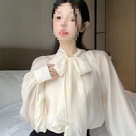 法式气质绑带蝴蝶结长袖衬衫女设计感小众别致衬衣上衣春秋季新款