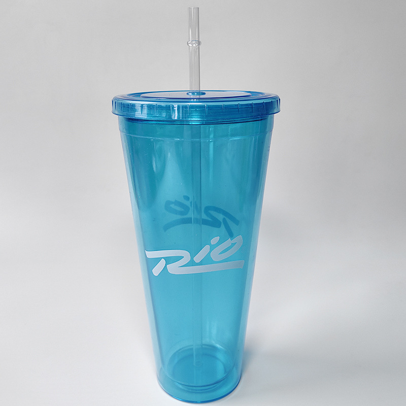 Taza de paja de plástico de doble capa transfronteriza de 24oz tarjeta de inserción de brillo Taza de bebida de 32oz Taza recta de gran capacidad con logotipo