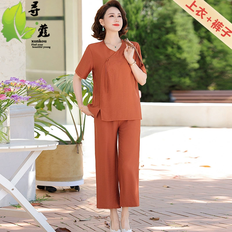 Летний костюм мамы с короткими рукавами 40-50-60 лет простой, легкий и легкий, летний костюм среднего возраста