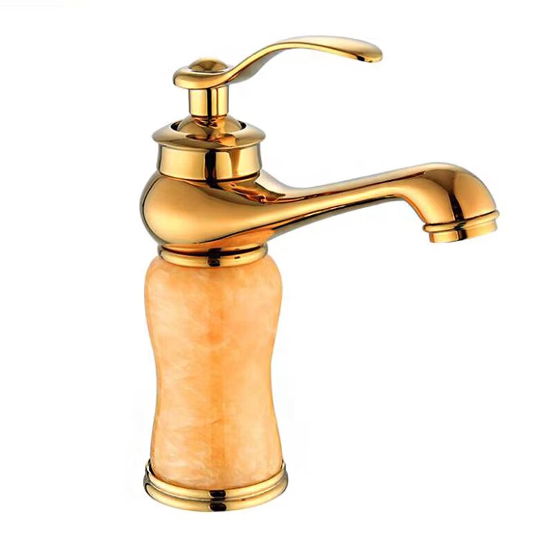 Gold Single-Hole Brass Washbasin Faucet with Hot and Cold Water Mixer