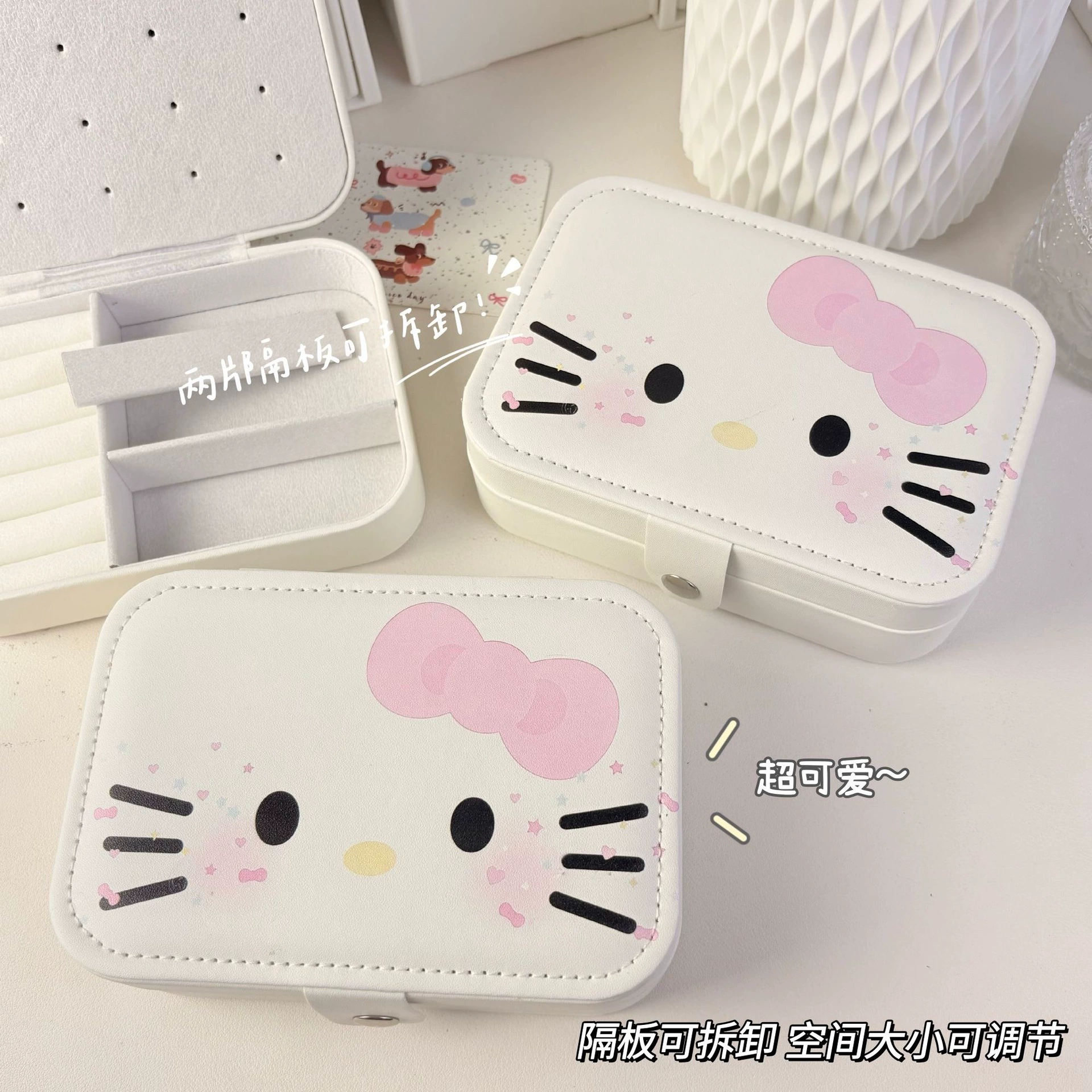 Hello kitty, handheld sophisticated earrings, storage system, necklace, capacious ring, accessory, cute storage box