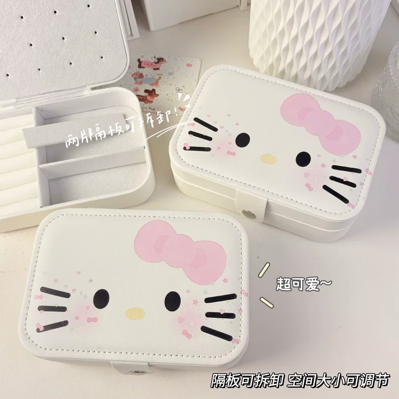 Hello kitty, handheld sophisticated earrings, storage system, necklace, capacious ring, accessory, cute storage box