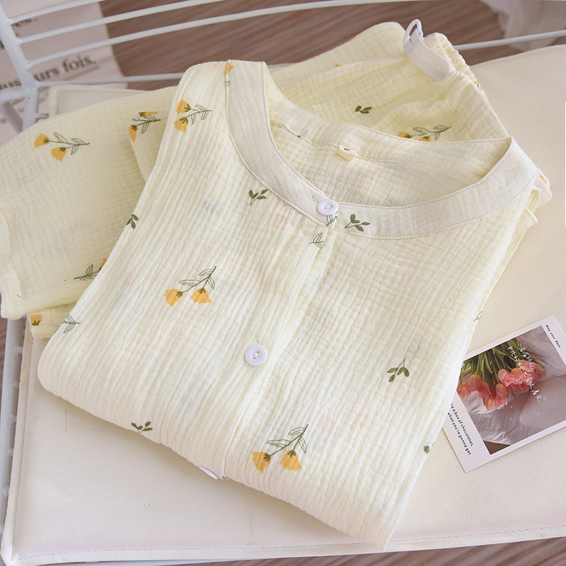 Pure Cotton Moon Suit New Style Increased Washed Gauze Breastfeeding Suit Spring Summer Autumn Thin Breastfeeding Pajamas Crepe Cloth Set