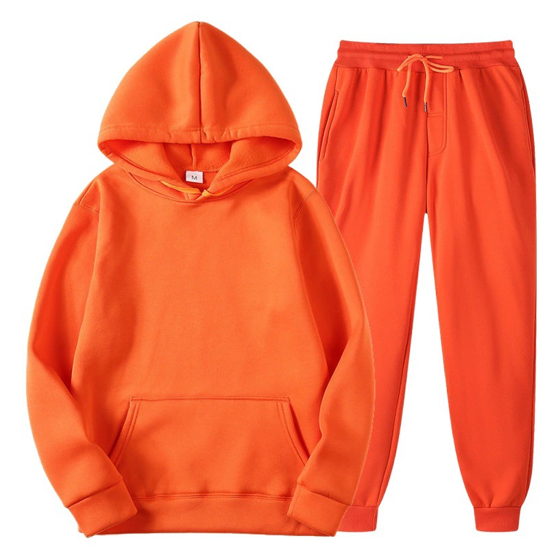 Мужской спортивный костюм для внешней торговли, осенне-зимний однотонный пуловер с капюшоном, толстовка + спортивные штаны, комплект из 2 предметов, спортивный костюм с начесом