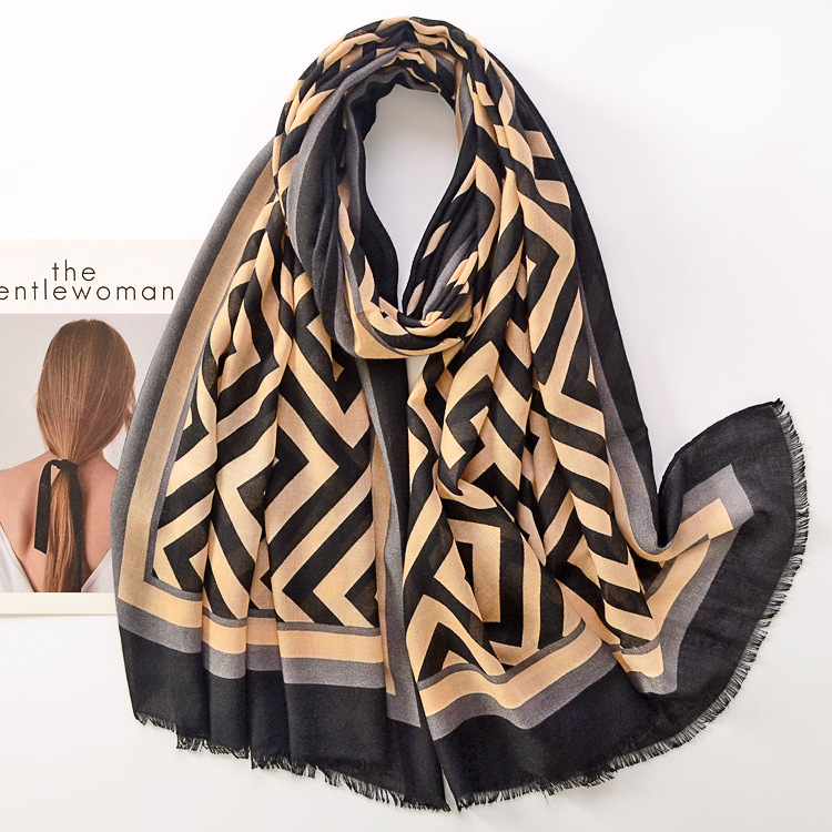Corea del Sur cáñamo suave bufanda de viaje protector solar caliente deshilachado decorativo chal patrón geométrico algodón Lino sensación bufanda