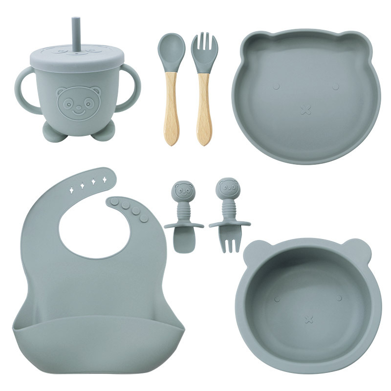 Oso vajilla traje de silicona bebé vajilla de dibujos animados oso plato tazón niños alimentación vajilla traje de comida complementaria