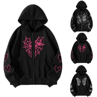 Amazon wish European and American style women's loose casual fashion printed zipper cardigan women's sweater coat