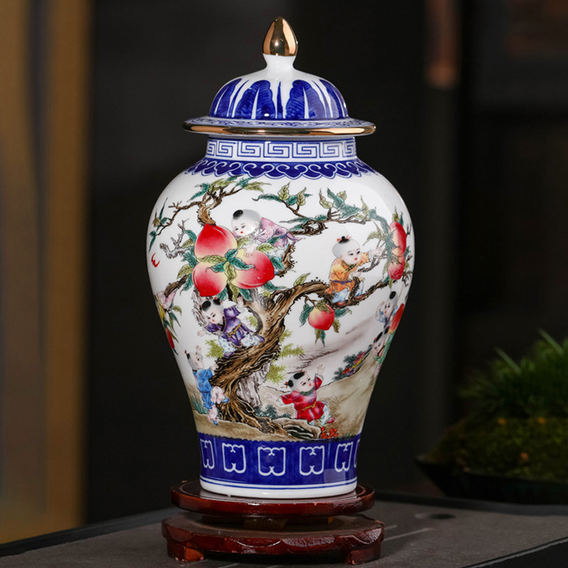 景德镇陶瓷花瓶仿斗彩青花瓷将军罐家居客厅玄关博古架工艺品摆设