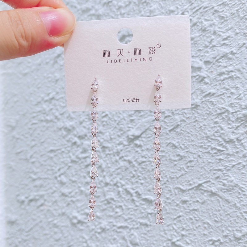 丽银/丽贝丽影闪锆吊坠轻奢风s925银针耳环高级感长款宴会奢华女|undefined
