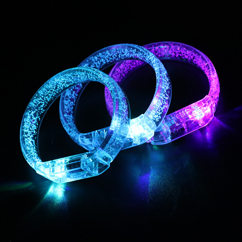 En stock burbuja pulsera LED acrílico luminoso pulsera eléctrica sílaba atmósfera props burbuja plana flash pulsera