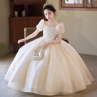 Girls Dress Puff Sleeve 2025 New Host Tutu Skirt Violin Birthday Performance Girl Princess Dress