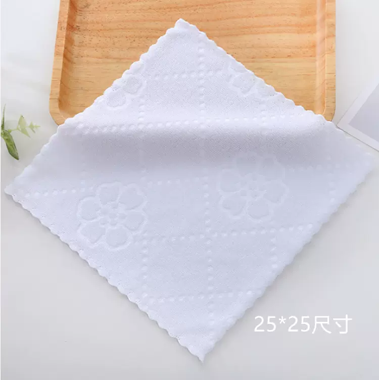 酒店毛巾幼儿园小方巾白色方巾花边手帕巾酒店餐厅餐巾保洁巾货源