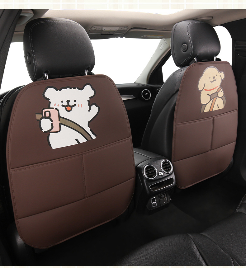Cute Cartoon Anti-Kick Mat for Car Seat Back for Ladies, Anti-Dirt Mat for Car Seat Back with Storage Strap