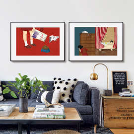 简约现代手绘日式猫咪发财猫萌宠艺术海报客厅装饰画图片画芯喷绘
