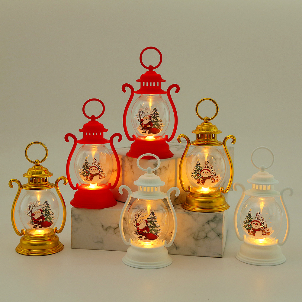 圣诞节装饰品复古手提小油灯LED蜡烛小夜灯跨境圣诞礼品摆件道具详情3