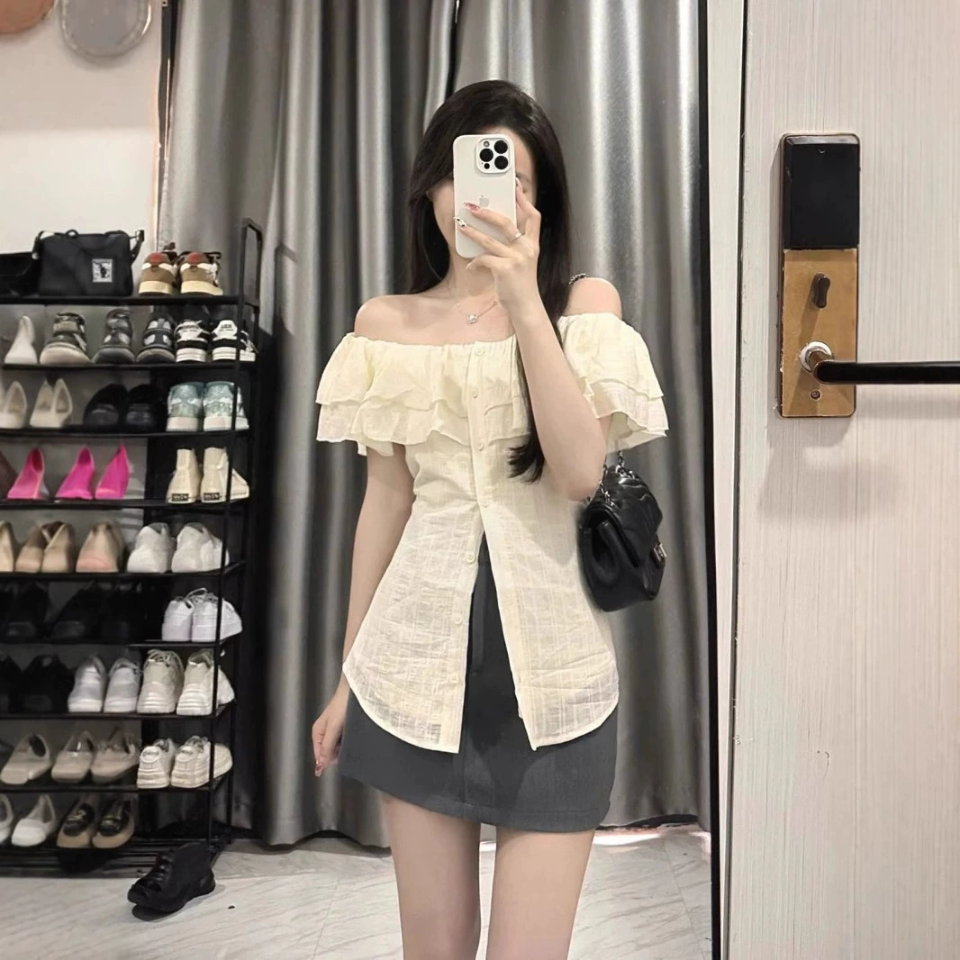 Абрикосовая французская рубашка с короткими рукавами женская летняя легкая зрелая и тонкая конструкция