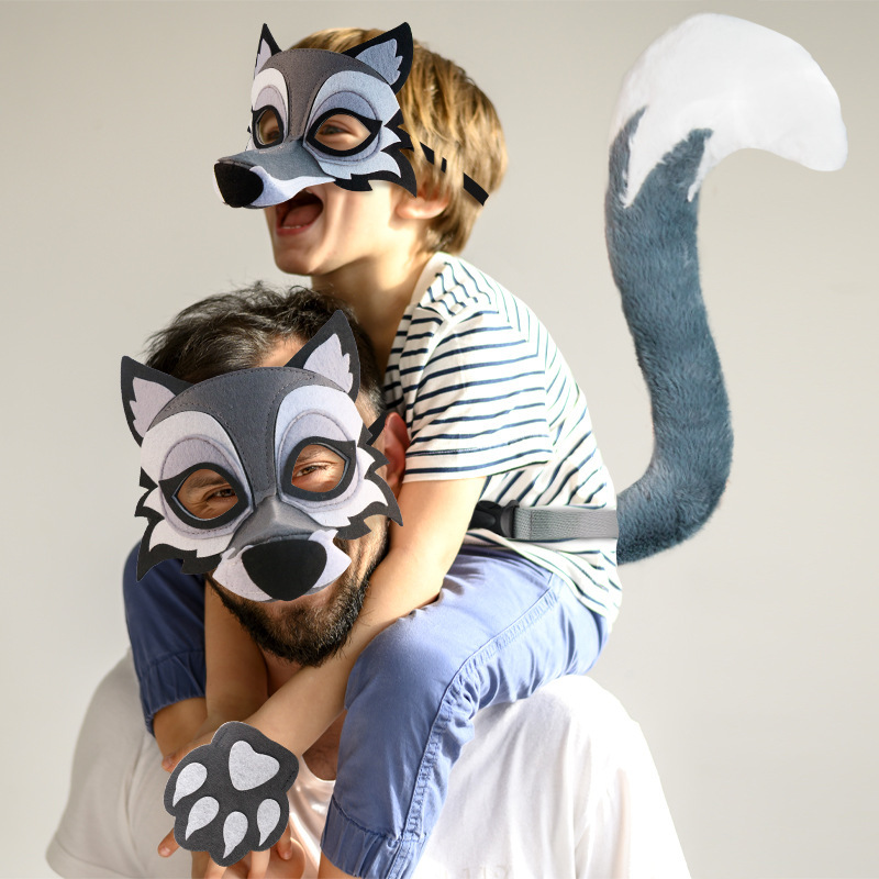 Cross-Border Amazon New Big Bad Wolf Performance Props Halloween Makeup Party Props Animal Mask Tail
