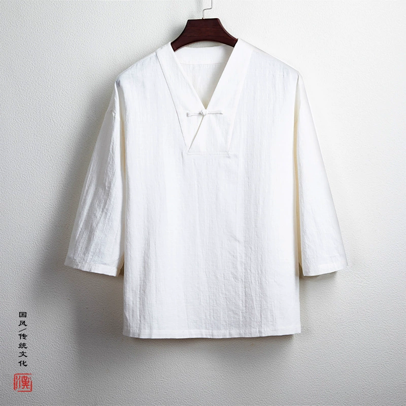 Китайский стиль мужская одежда Hanfu мужская V-образная вата с длинными рукавами китайская ретро топ