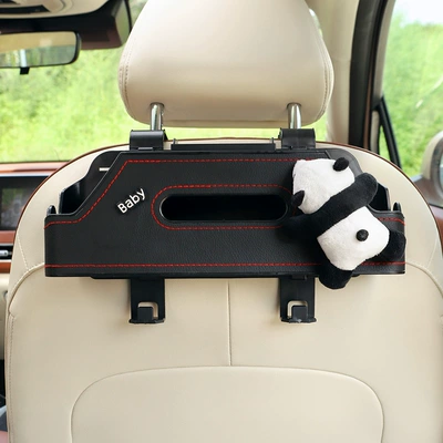 Car tissue box/set – Holder for Women - no-specifications-papa-panda-black-chair-back-double-water-cup-storage-box