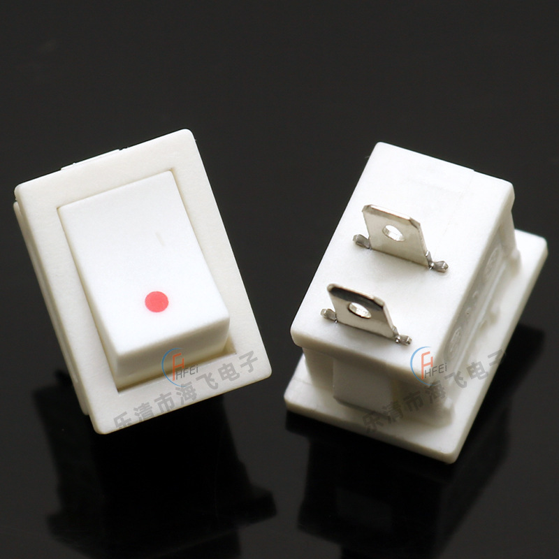 KCD1平面红点白色按钮翘板开关15*21 两脚两档家用电器船型开关