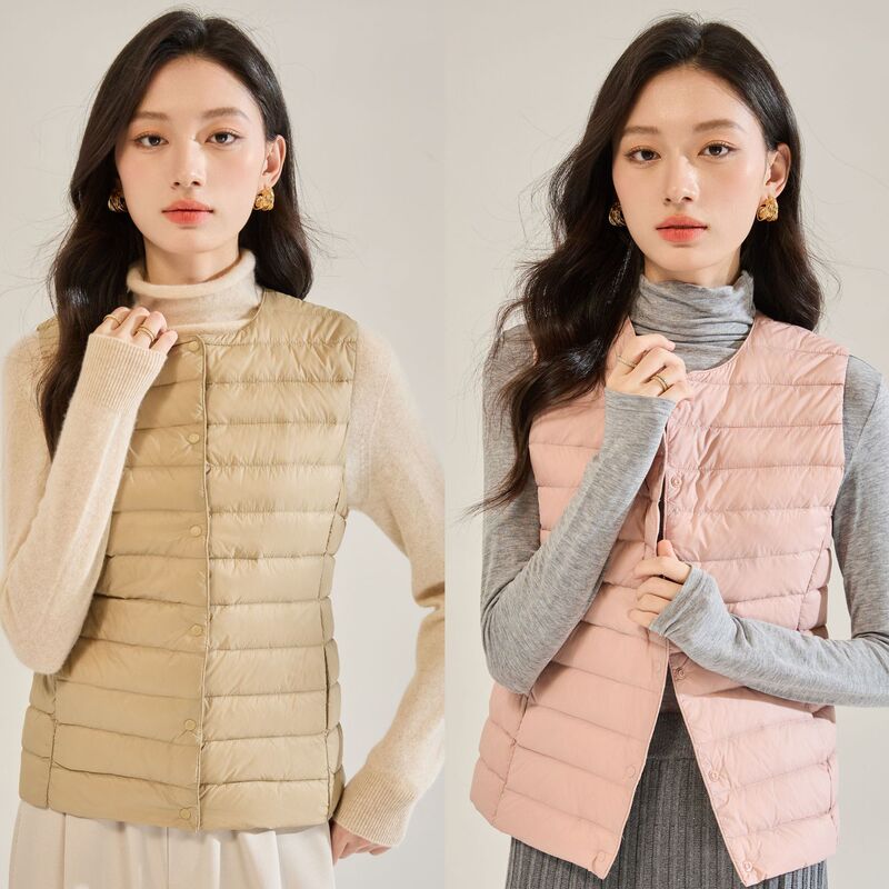 25 Autumn and Winter New Style Liner Vest Round Neck Inner Wear Collarless Lightweight Vest Thin Lightweight down Jacket for Women 22676