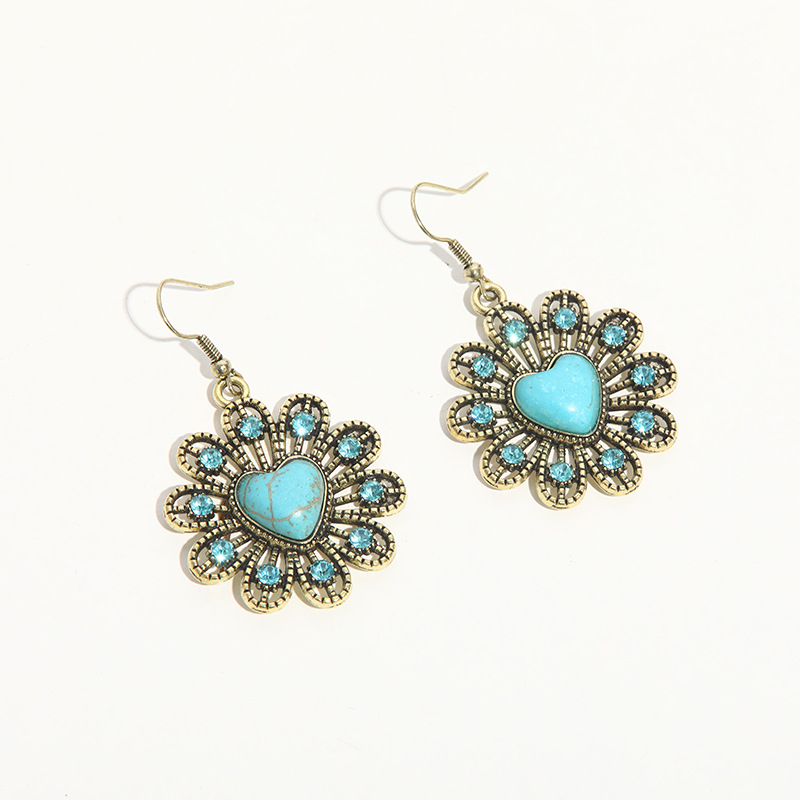 Retro exotic ethnic flowers turquoise earrings cross-border European and American explosions factory wholesale earrings