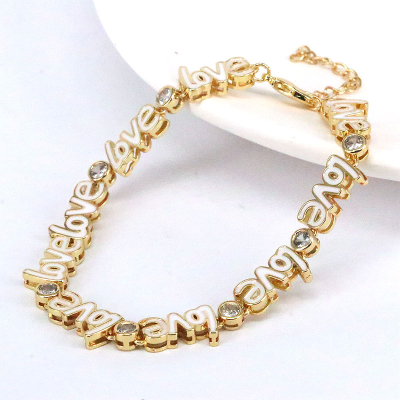 Mode Lettre Le Cuivre Vernis Au Four Zircon Bracelets display picture 5