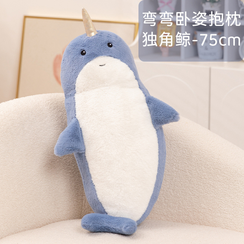 Curva reclinada almohada encantadora playa tiburones unicorles juguetes de peluche muñecas denim muñecas regalos para dormir