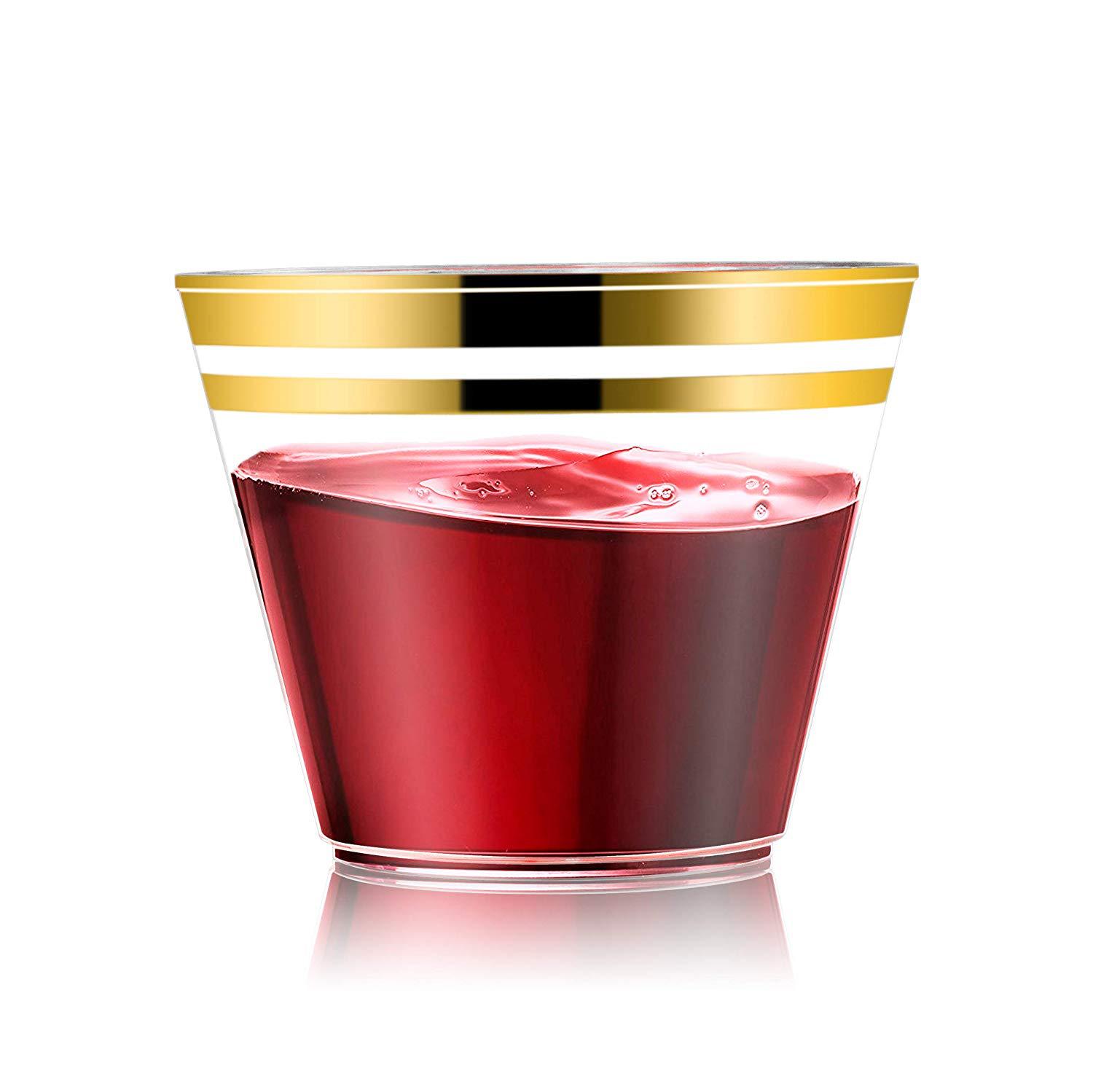 Vaso desechable de plástico de doble borde con estampado en caliente de 9 oz, vaso para comida occidental, vaso para agua potable, vaso de aviación de PS