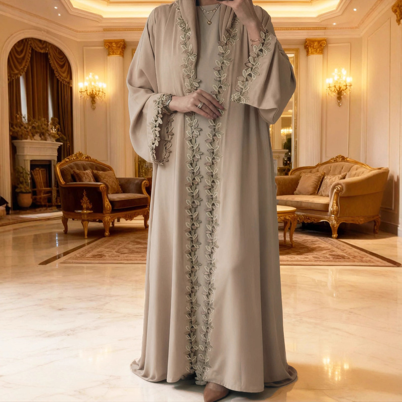 Cross-Border Export Women's Modest Clothing Long Skirt Cardigan Embroidered Fashion Outer Dress