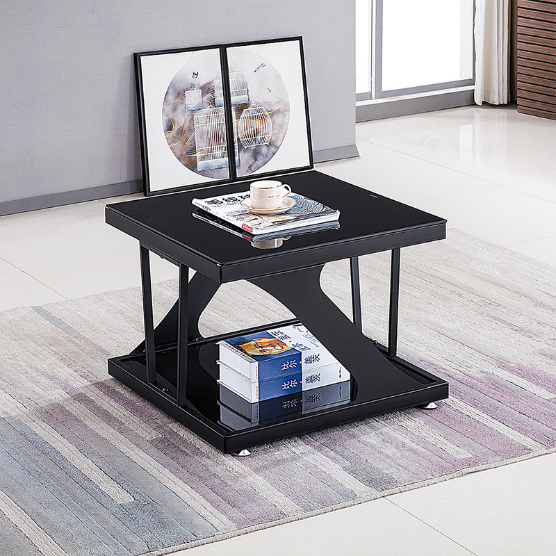 Nueva mesa de acero inoxidable de tipo pequeño, mesa de té de vidrio templado, sala de estar, mesa de té de oficina de lujo ligera, alquiler de casas