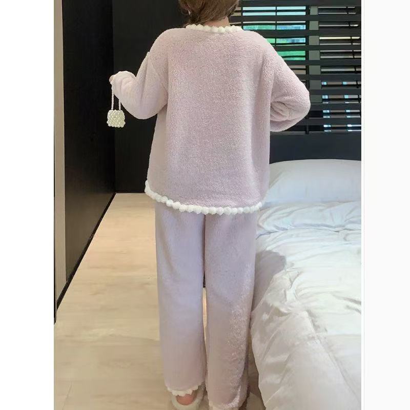 2025冬季新款加绒加厚套装睡衣女家居服小香风