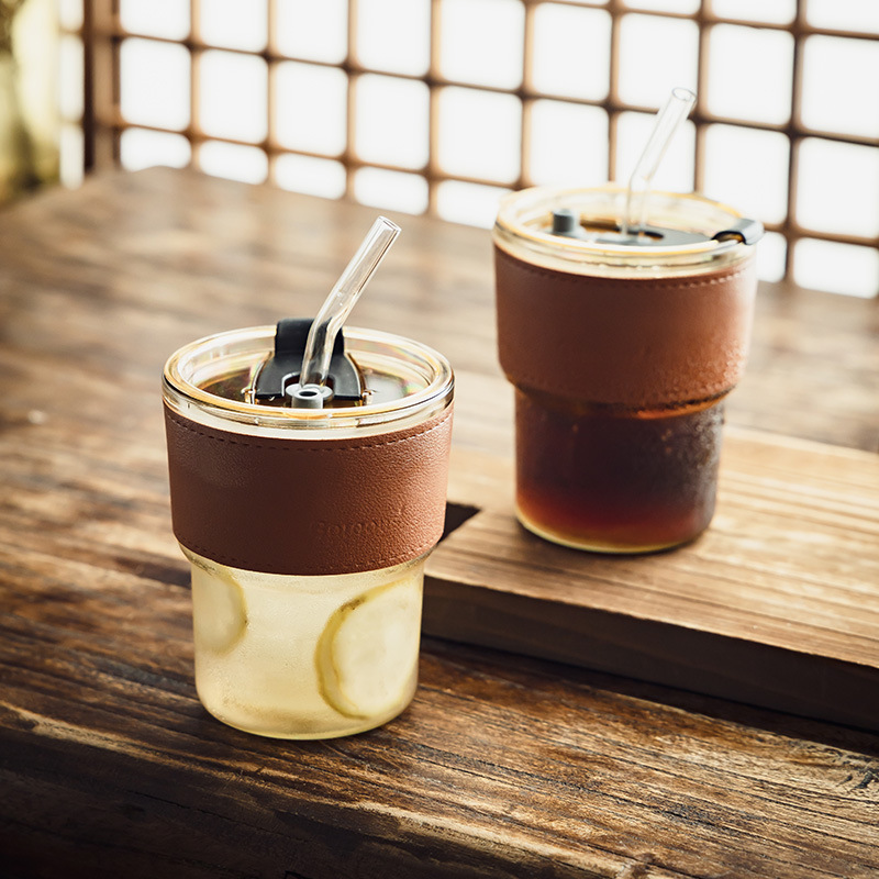 [High value] taza de bambú de vidrio taza de café de oficina taza de bebida taza de jugo de frutas taza de agua de paja