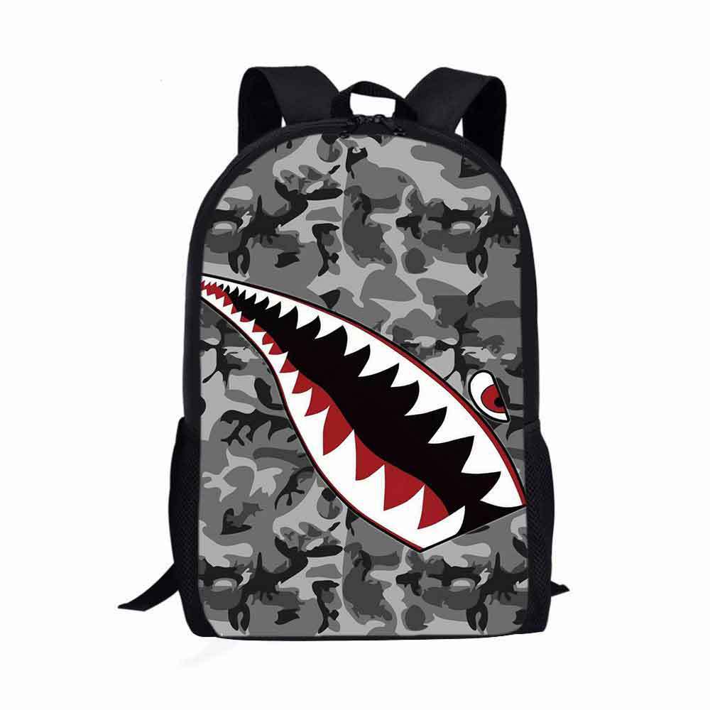 Estudiante de la escuela primaria mochila camuflaje tiburón logotipo imprimible de gran capacidad Mochila para niños mochila de dibujos animados transfronteriza entrega