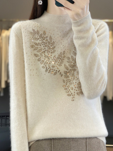 2025 new autumn and winter hot diamond half turtleneck knitted bottoming shirt for women with sweater inside sweater for women