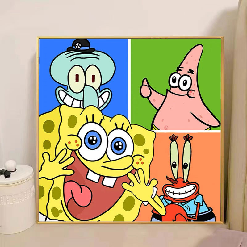 スポンジ・ボブ デジタル油絵 DIY 漫画アニメ 子供向け 手塗り装飾画 置物 環境に優しい|undefined