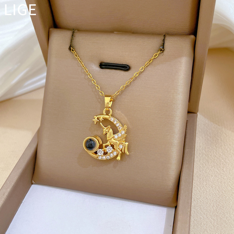 Pegasus Moon Projection Pendant Necklace Titanium Steel Jewellery_voghion.com