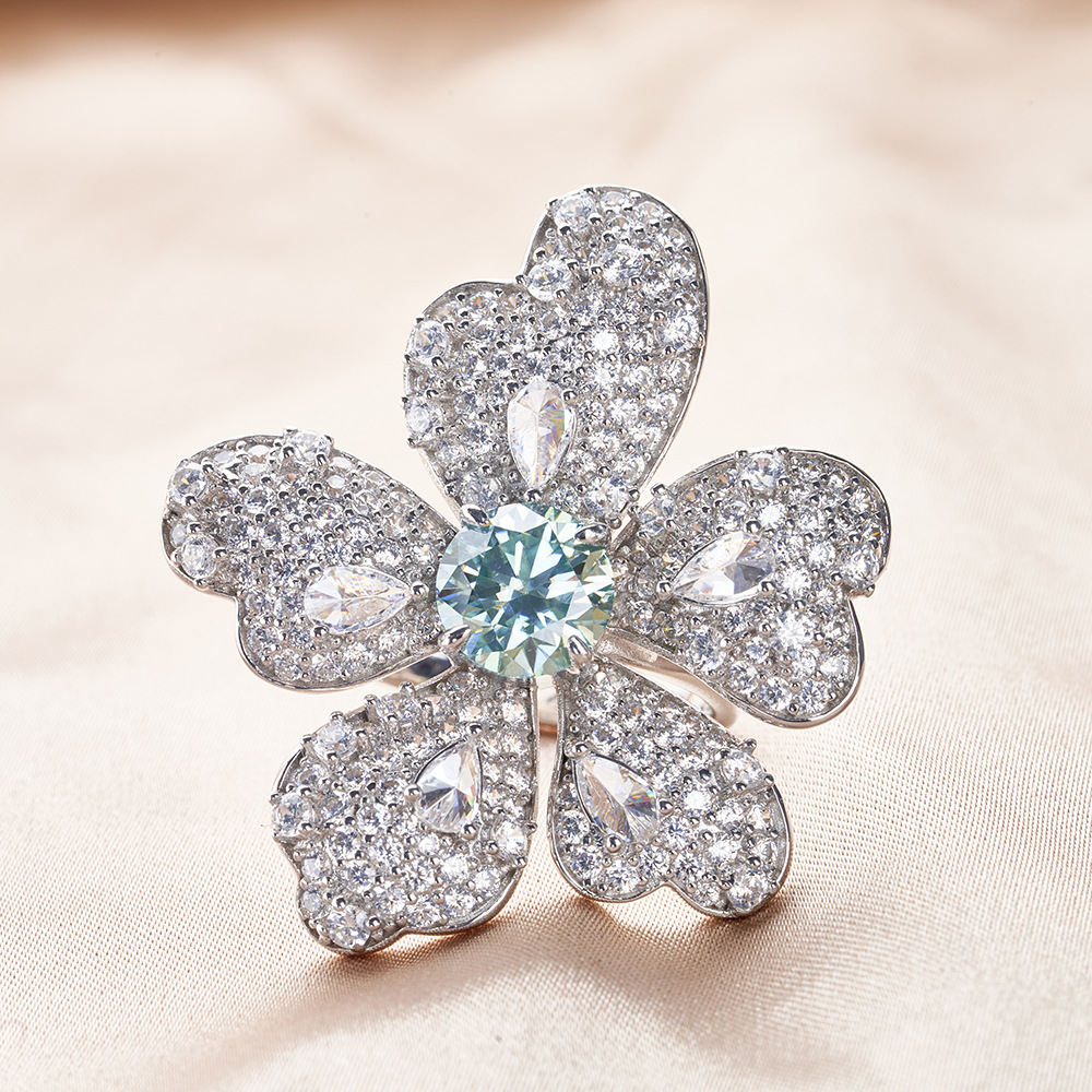 1 quilate anillo de piedra azul de lujo anillo de plata esterlina accesorios de comercio electrónico transfronterizo caliente explosión