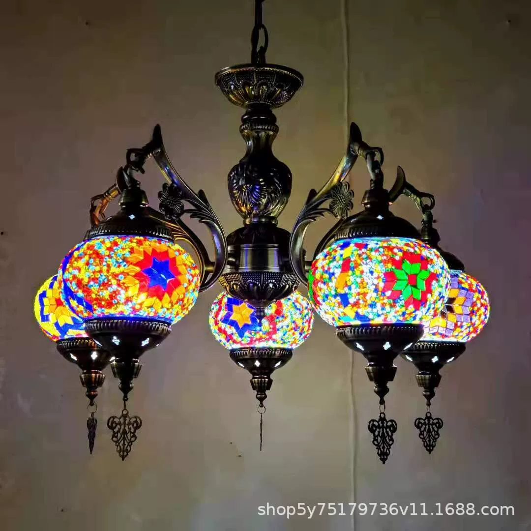 Мозаичная люстра в турецком стиле, handmade витраж, E27, Ø52–56 × 90 см