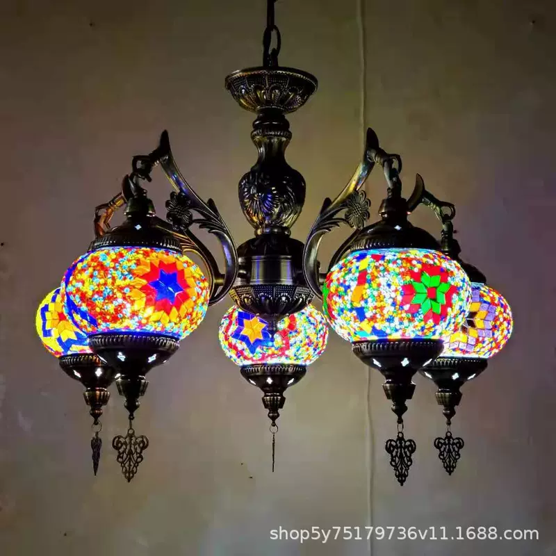Мозаичная люстра в турецком стиле, handmade витраж, E27, Ø52–56 × 90 см