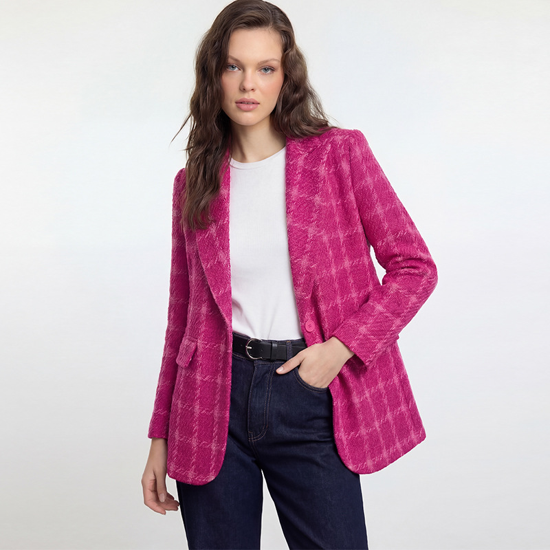 Ruiyou 2025 European and American Fashion Plaid Coat Autumn and Winter Cross-Border Amazon Foreign Trade Cardigan Jacket Mid-Length Women's Style
