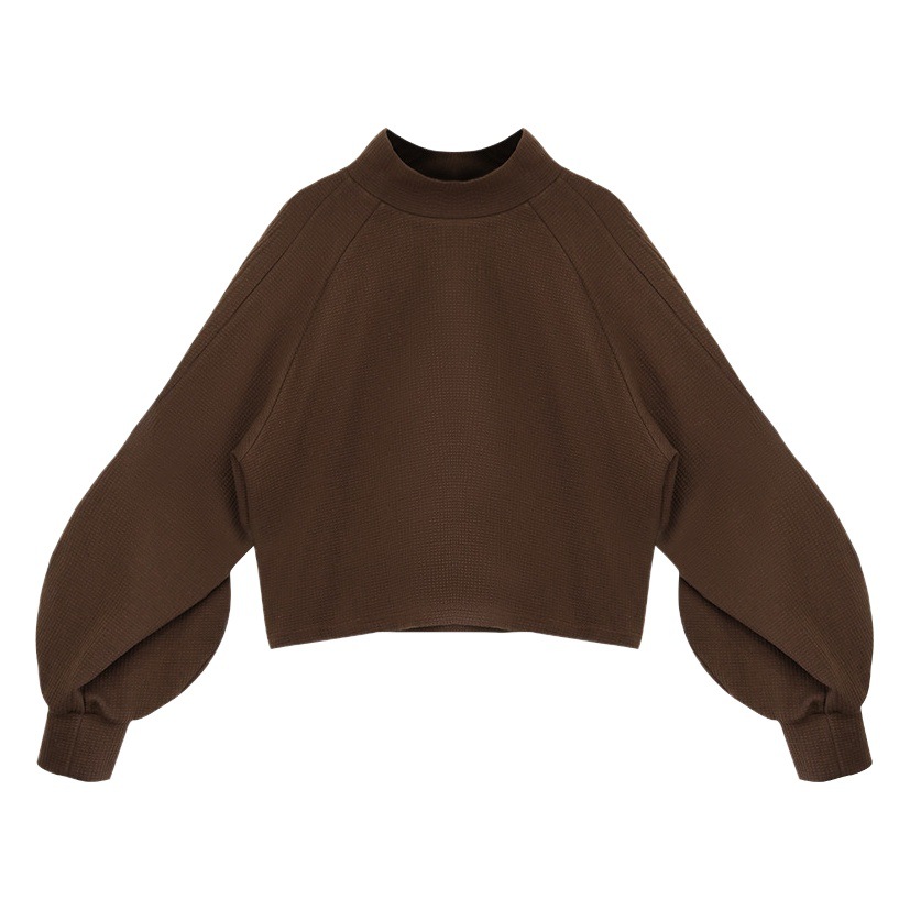 Diseño de alto grado de nicho medio cuello alto suelta corta pierna de cordero suéter de manga textura de las mujeres estilo de Chanel pullover top
