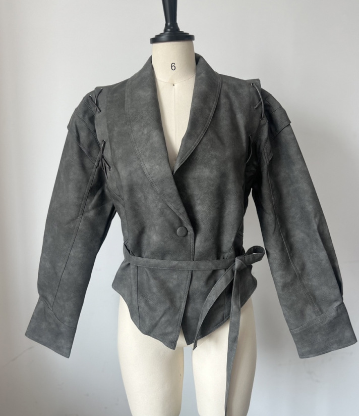 라펠타이 긴팔자켓-그레이