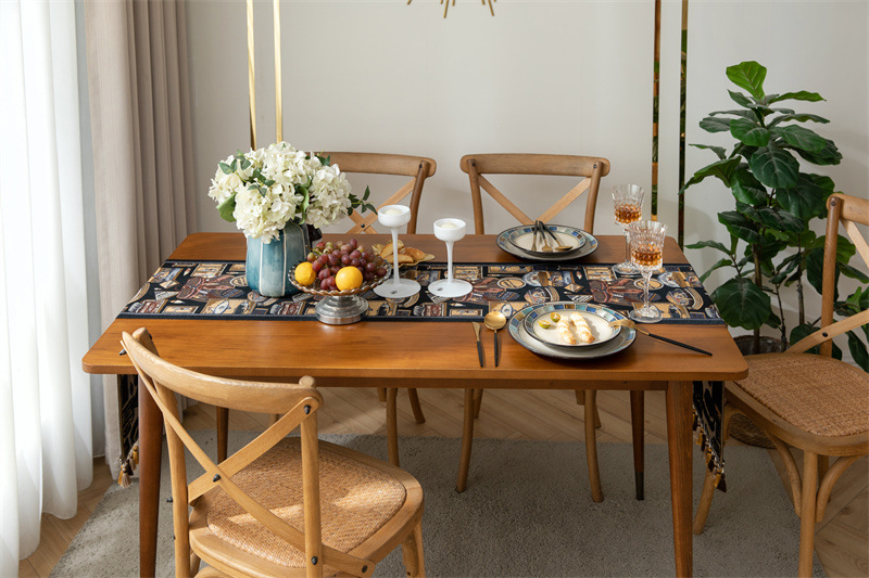 American Retro Jacquard Table Runner With Tassels Ethnic Style_voghion.com