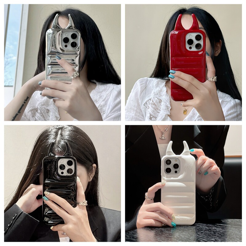 Three-Dimensional down Jacket Horn-Shaped iPhone 14/13 Case Suitable for 12 Apple 17/16/15 Promax Phone Case, Anti-Drop