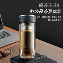 高硼硅玻璃水杯商务礼品泡茶杯保温隔热茶水分离杯厂家