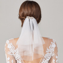 跨境爆款新娘头纱水钻加密网婚纱礼服配饰森系超仙短款头纱批发